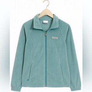 Columbia Women’s Large Sea Green Zip-Up Fleece Jacket Outdoor Hiking Layer